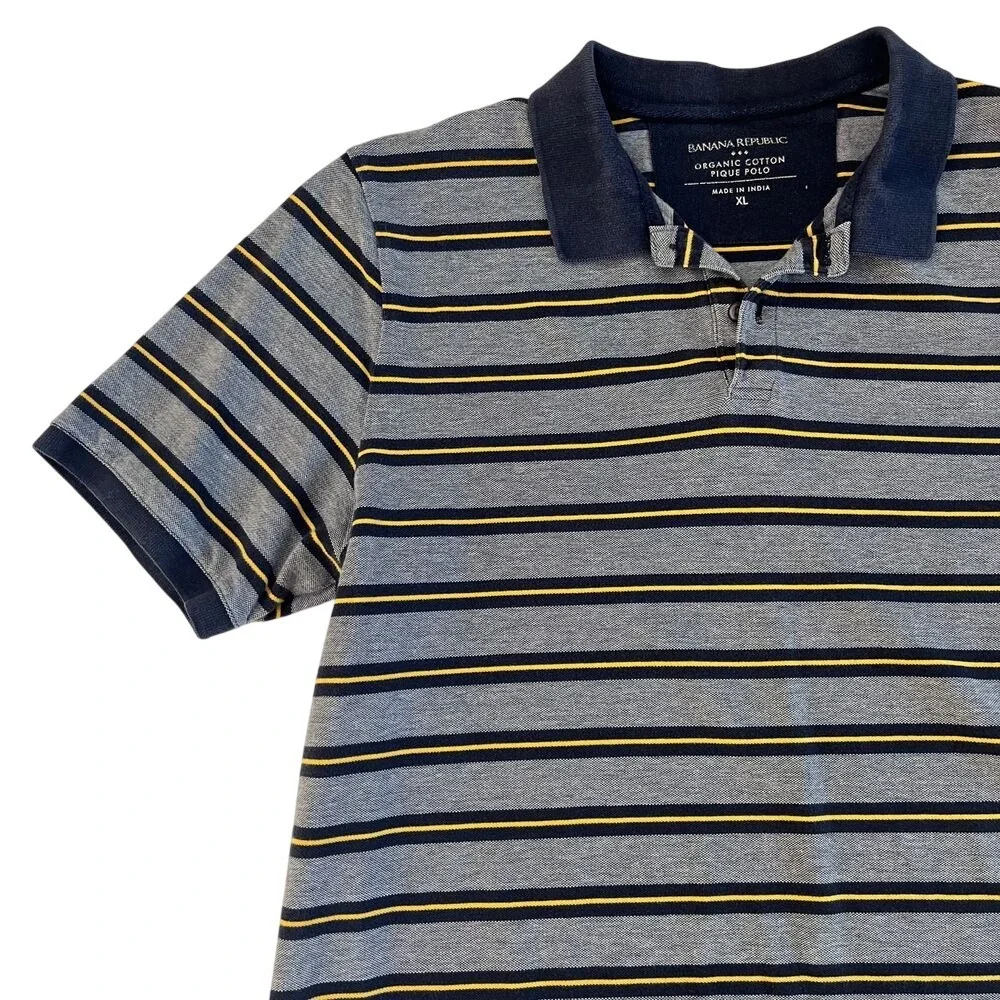 Banana Republic Mens Vintage XL Blue/Yellow Striped Polo Shirt, Banana‎ 216